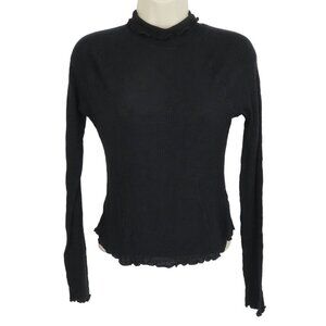 Free People Womens Small Make It Easy Thermal Top Black Ribbed Long Sleeve Shirt